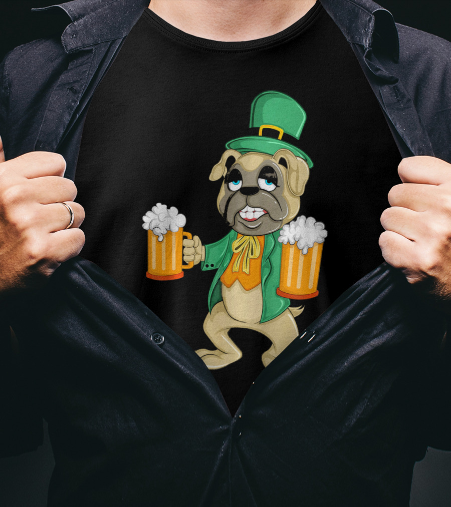 Irish Leprechaun Pug With Beers For St. Patrick's T-Shirt