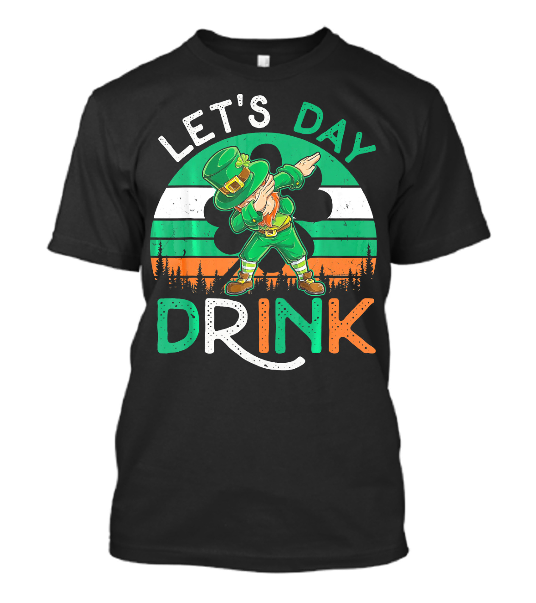 Let's Day Drink Leprechaun Dabbing Shamrock Ireland Flag T-Shirt