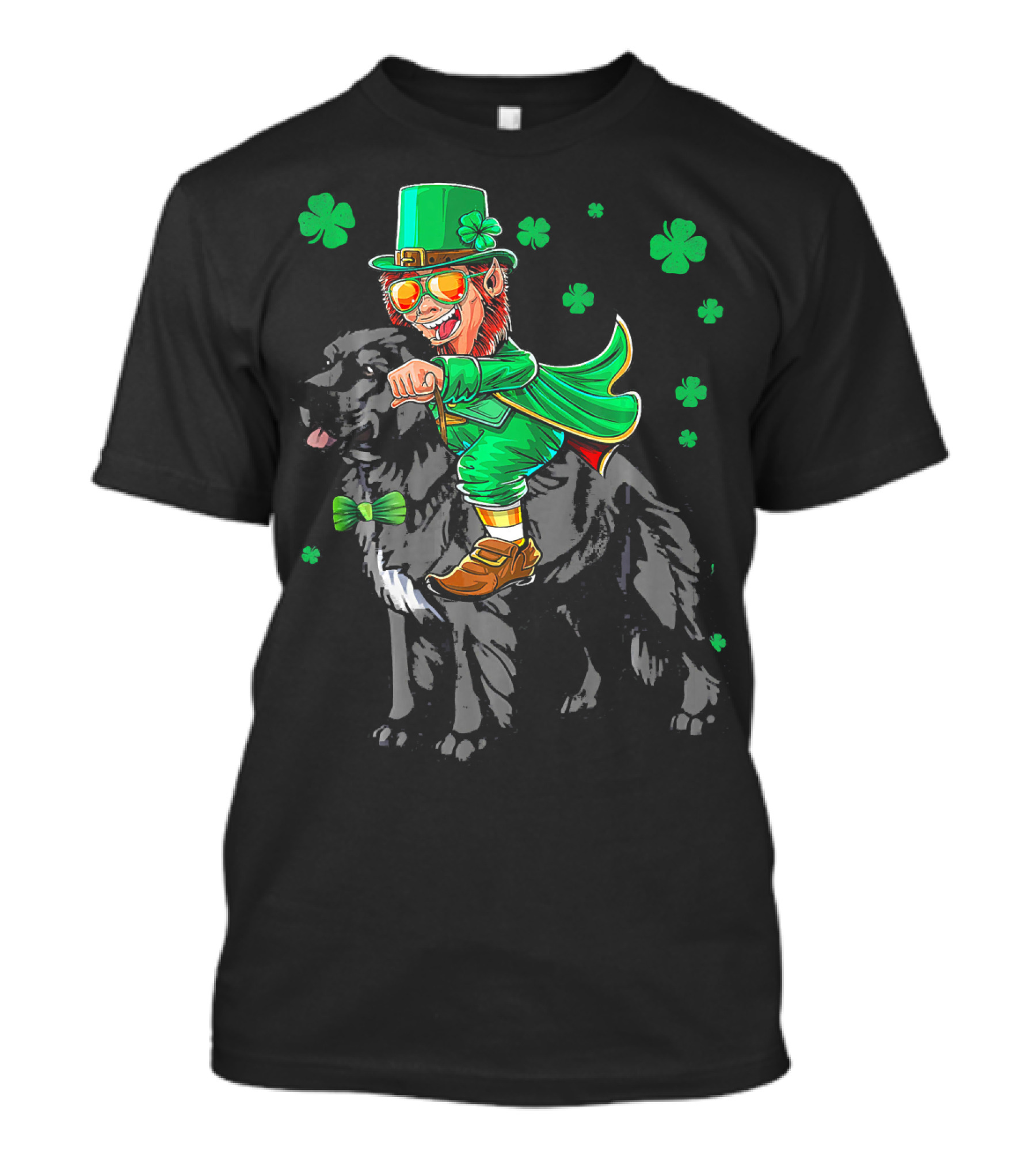 Leprechaun Riding Newfoundland Dog With Shamrocks For St. Pat's Day T-Shirt