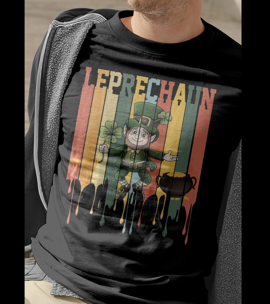 Leprechaun With Shamrock And Pot Of Gold Vintage St. Patrick's Day T-Shirt