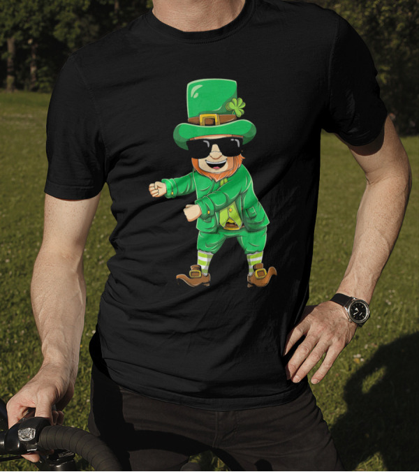 Flossing Leprechaun With Sunglasses Green Outfit And Shamrock Hat T-Shirt