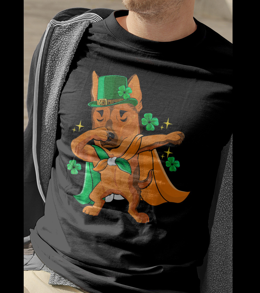 German Shepherd Leprechaun Dabbing With Shamrocks And Green Hat T-Shirt