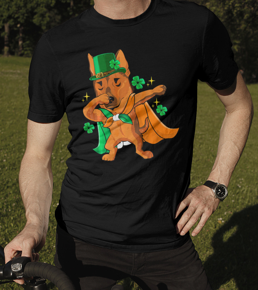 German Shepherd Leprechaun Dabbing With Shamrocks And Green Hat T-Shirt