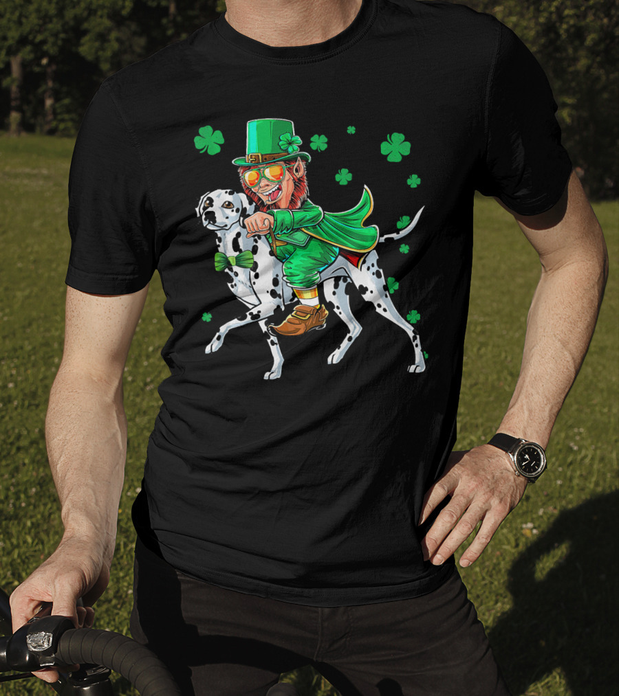 Leprechaun Riding Dalmatian With Shamrocks St. Patrick's Day T-Shirt