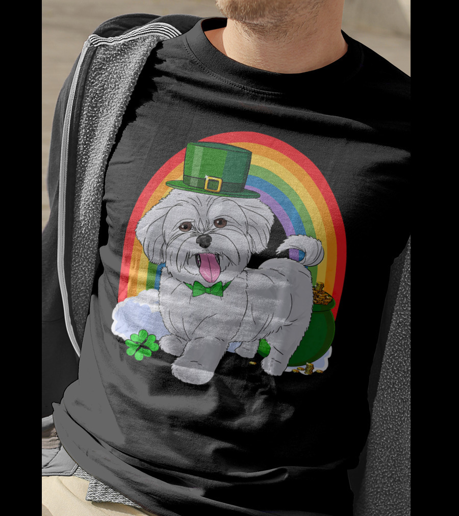 Maltese Leprechaun St Patrick's Day Rainbow Shamrock T-Shirt