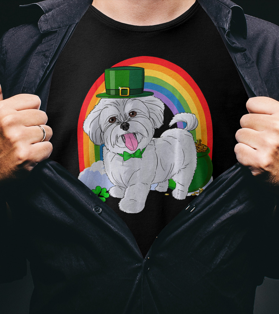 Maltese Leprechaun St Patrick's Day Rainbow Shamrock T-Shirt