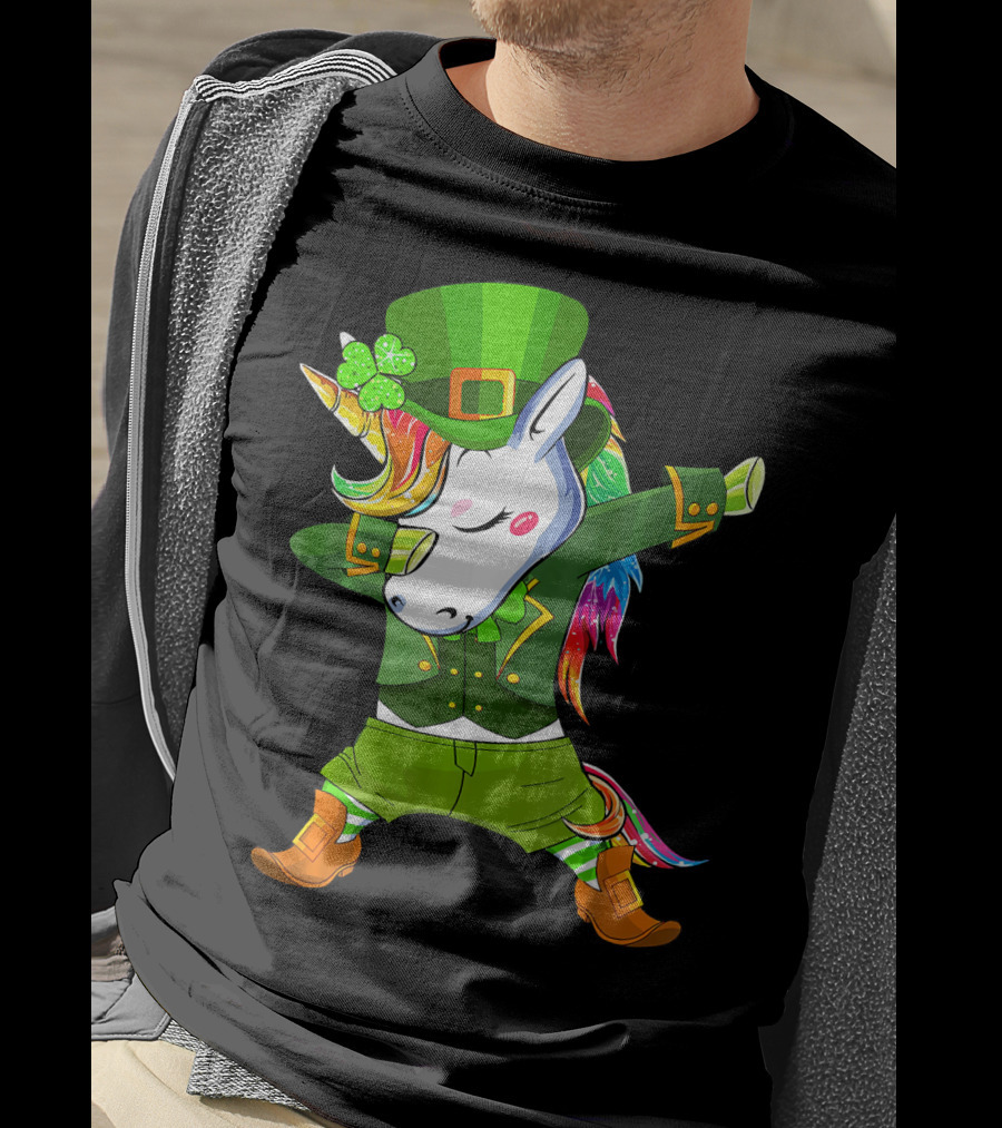 Leprechaun Costume Funny Dabbing Unicorn St. Patrick's Day Rainbow Magic T-Shirt