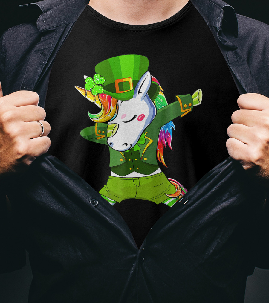 Leprechaun Costume Funny Dabbing Unicorn St. Patrick's Day Rainbow Magic T-Shirt