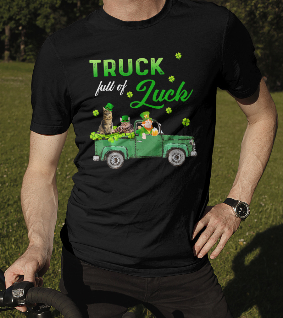 Truck Full Of Luck Cats Leprechaun Shamrocks T-Shirt