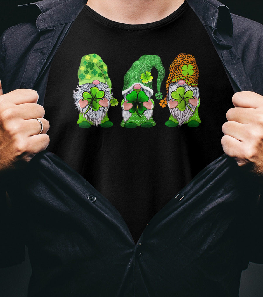 Leprechaun Irish Gnomes With Shamrocks And Clover Hats T-Shirt