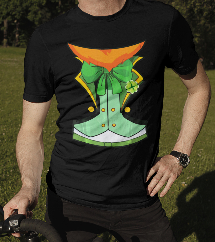 Tuxedo Leprechaun Costume With Green Bowtie And Shamrock T-Shirt