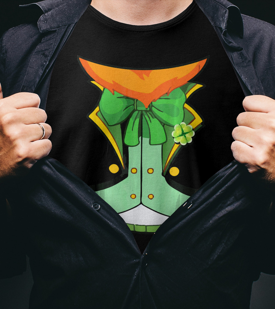 Tuxedo Leprechaun Costume With Green Bowtie And Shamrock T-Shirt