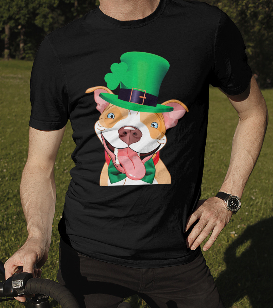 Irish Pitbull St Patricks Day Funny Leprechaun Hat Shamrock T-Shirt