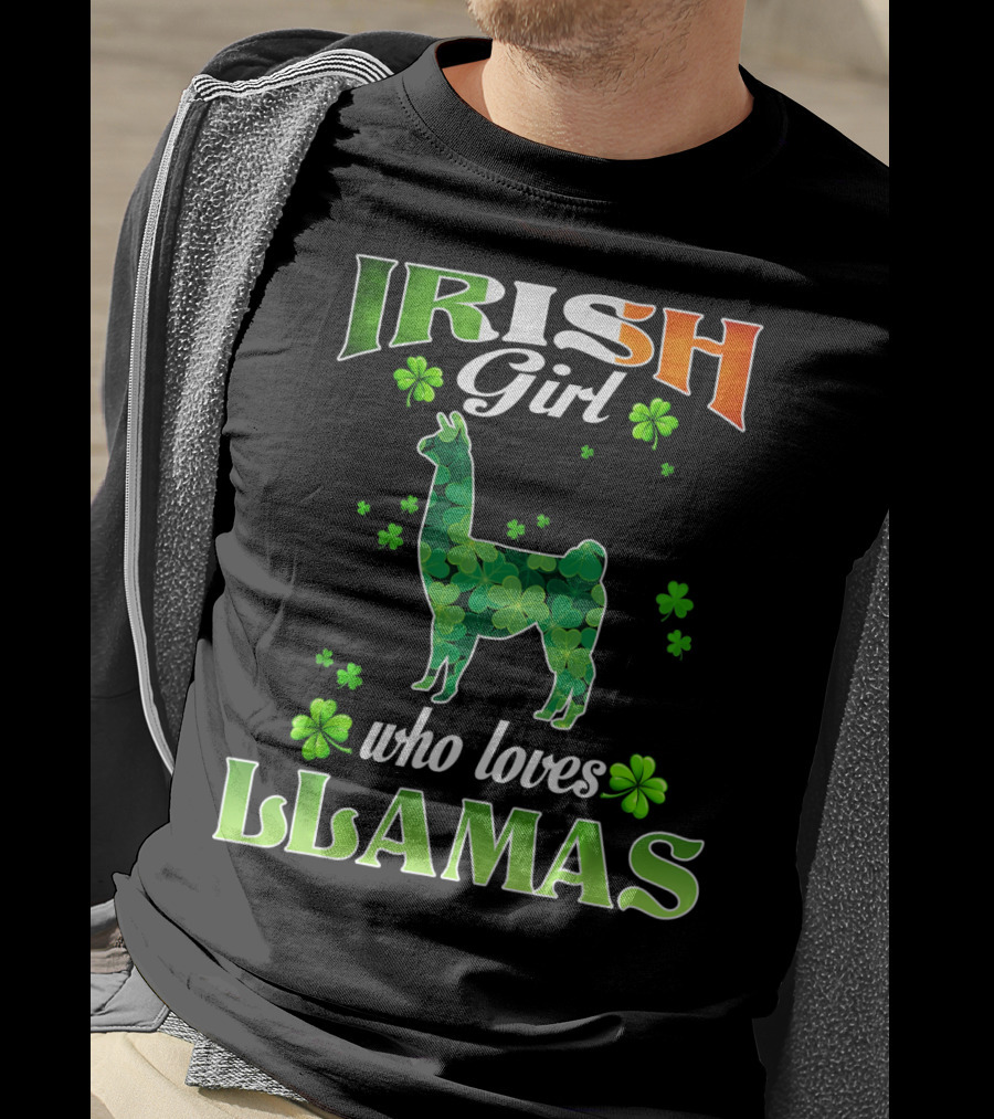Irish Girl Who Loves Llamas With Shamrocks St Patricks Day T-Shirt