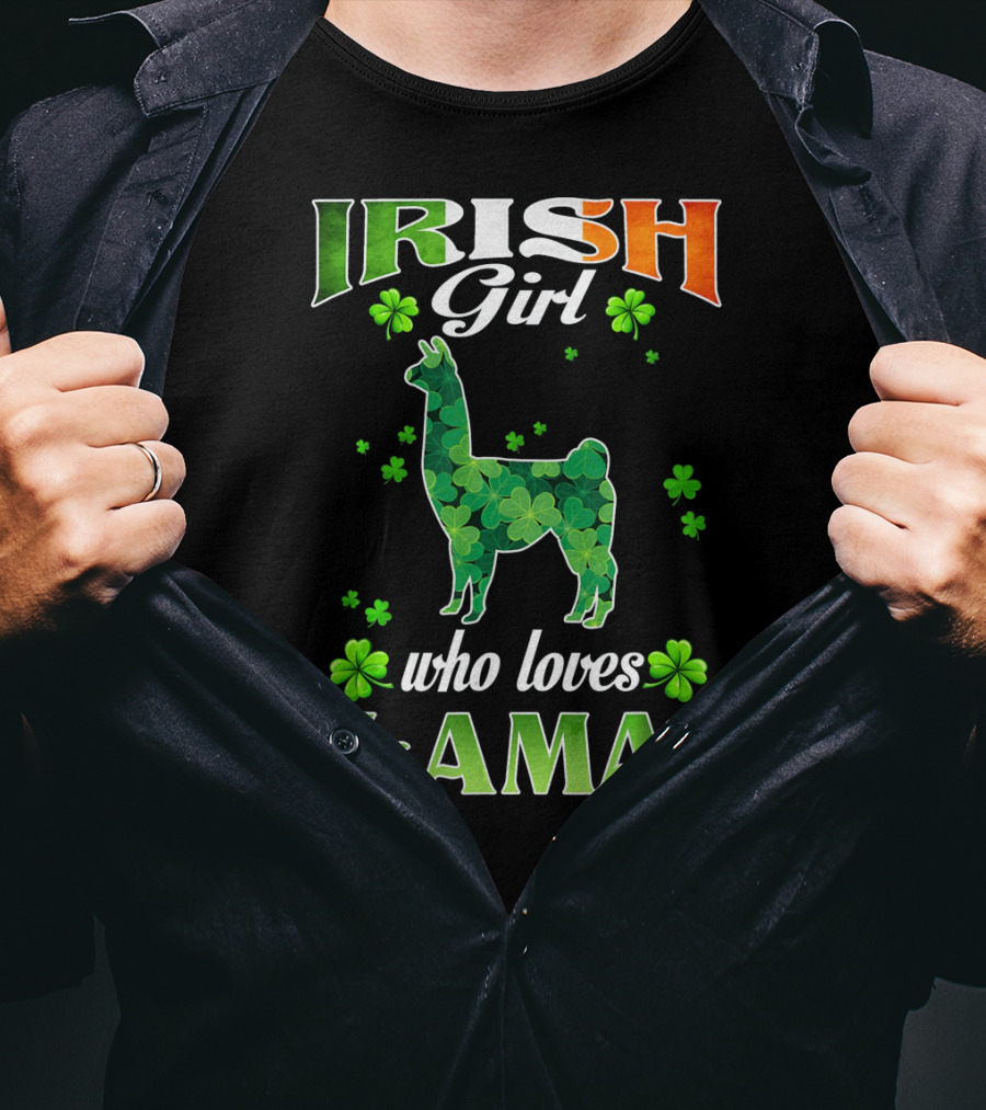 Irish Girl Who Loves Llamas With Shamrocks St Patricks Day T-Shirt