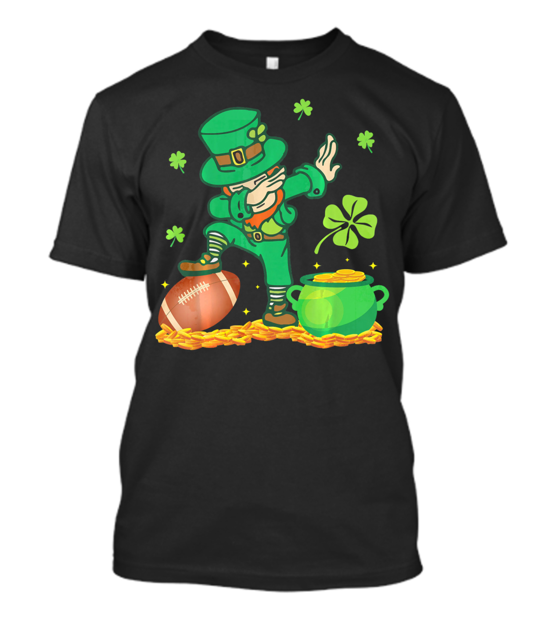 Leprechaun Dabbing With Football Shamrocks And Pot Of Gold T-Shirt