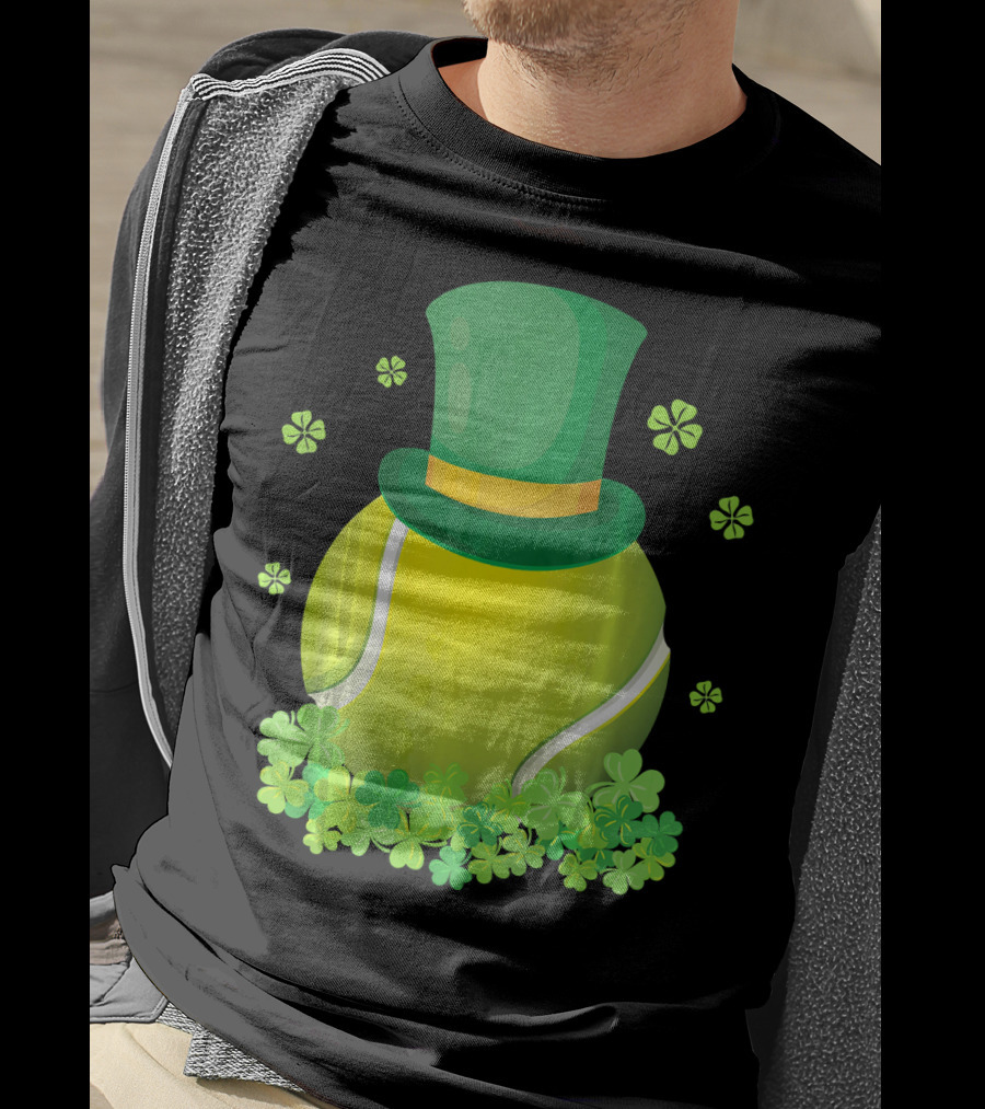 Leprechaun Hat Tennis Ball Surrounded By Shamrocks T-Shirt