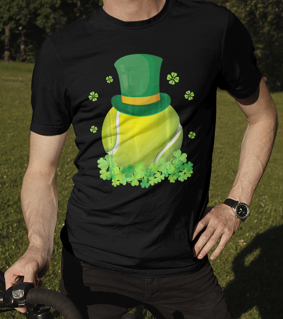 Leprechaun Hat Tennis Ball Surrounded By Shamrocks T-Shirt