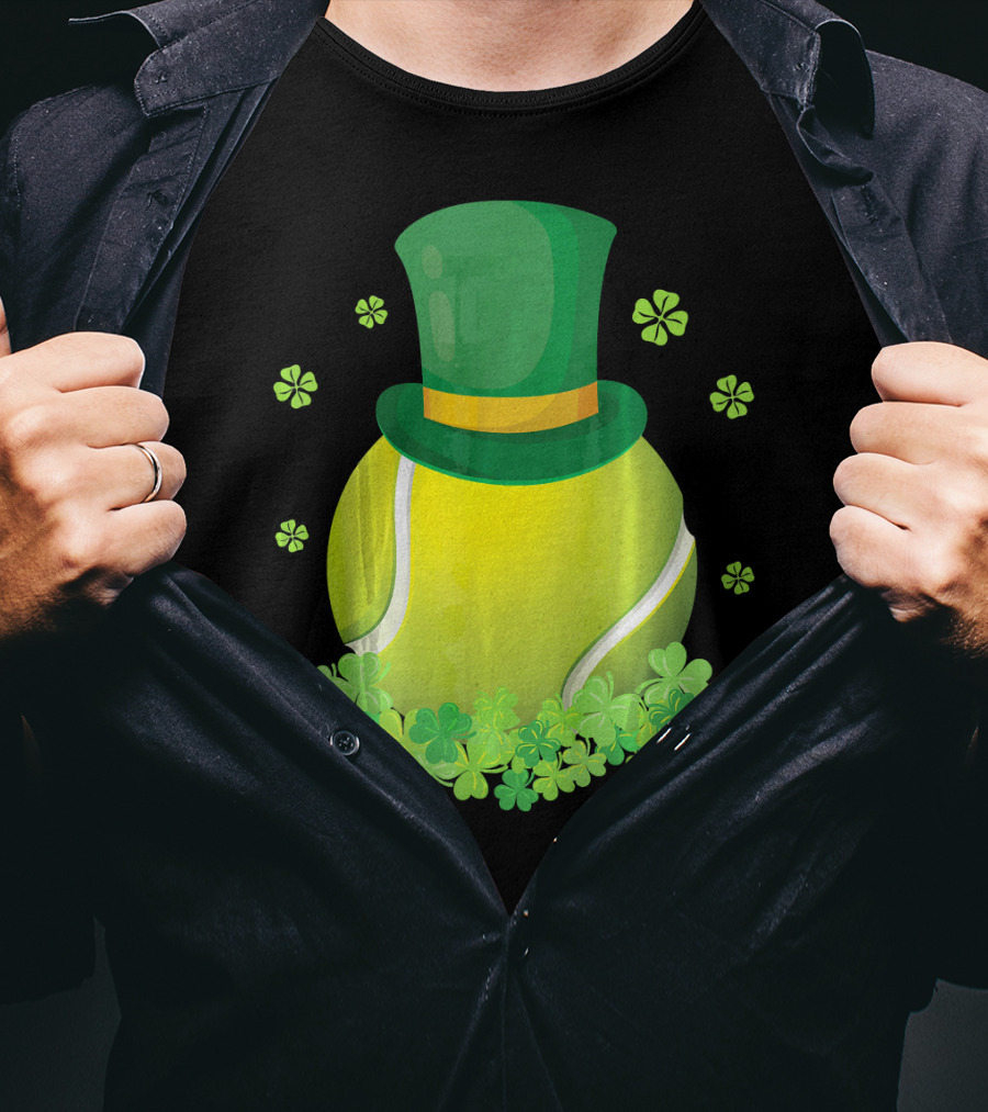 Leprechaun Hat Tennis Ball Surrounded By Shamrocks T-Shirt