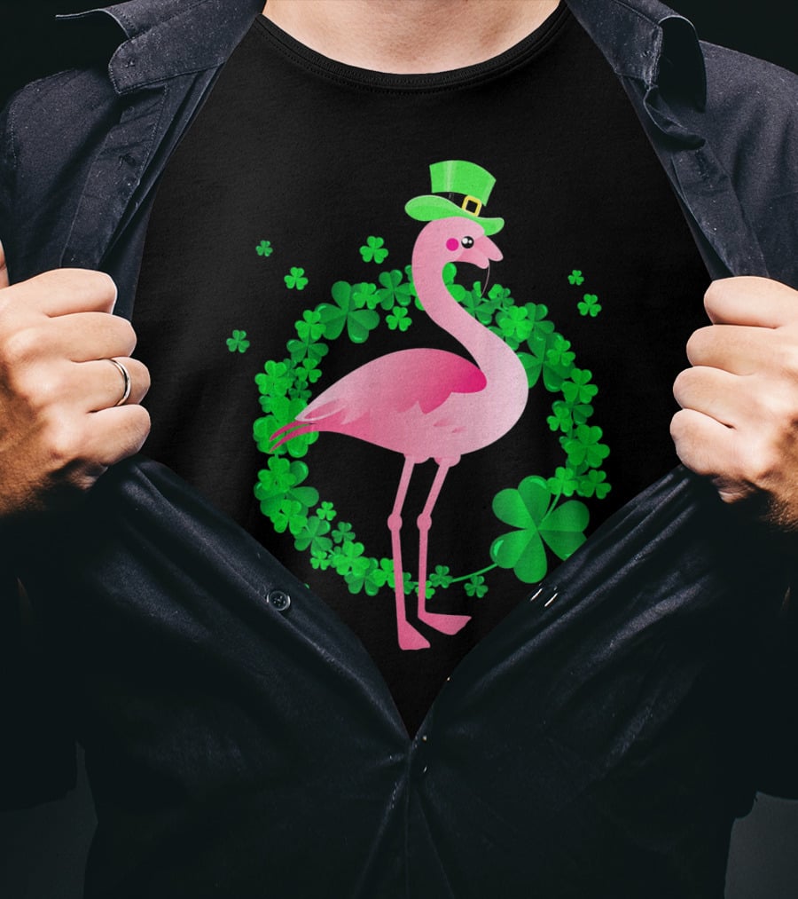 Flamingo Shamrock St. Patrick's Day Green Clover Hat T-Shirt