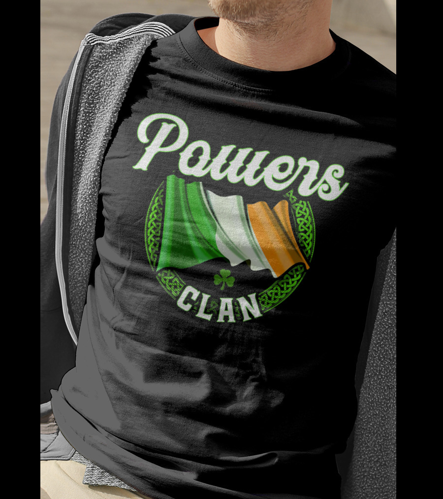 Powers Clan Irish Flag Celtic Knot Shamrock T-Shirt