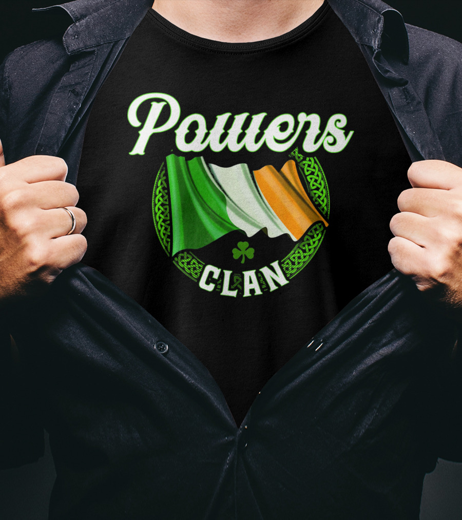 Powers Clan Irish Flag Celtic Knot Shamrock T-Shirt