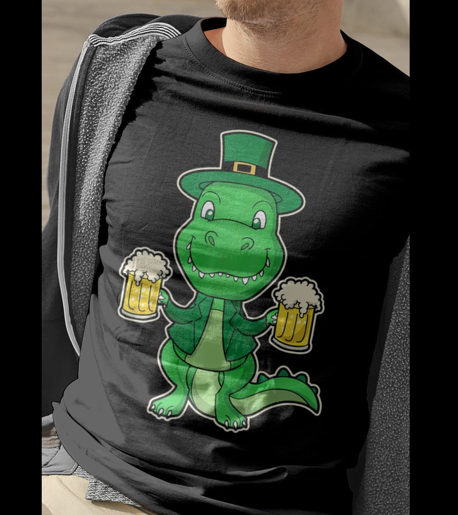 Leprechaun Dinosaur With Beers St. Patrick's Day T-Shirt