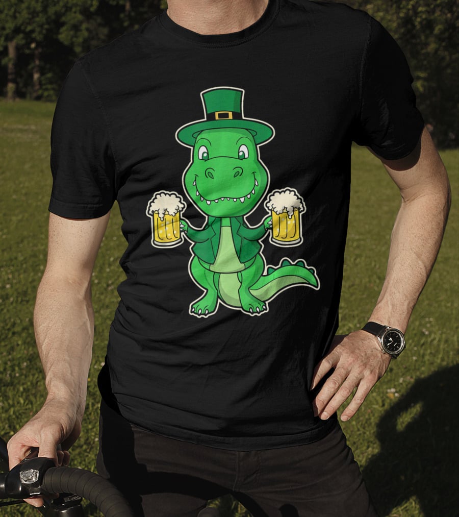 Leprechaun Dinosaur With Beers St. Patrick's Day T-Shirt