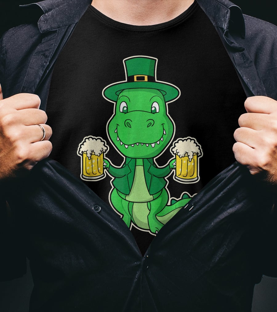 Leprechaun Dinosaur With Beers St. Patrick's Day T-Shirt