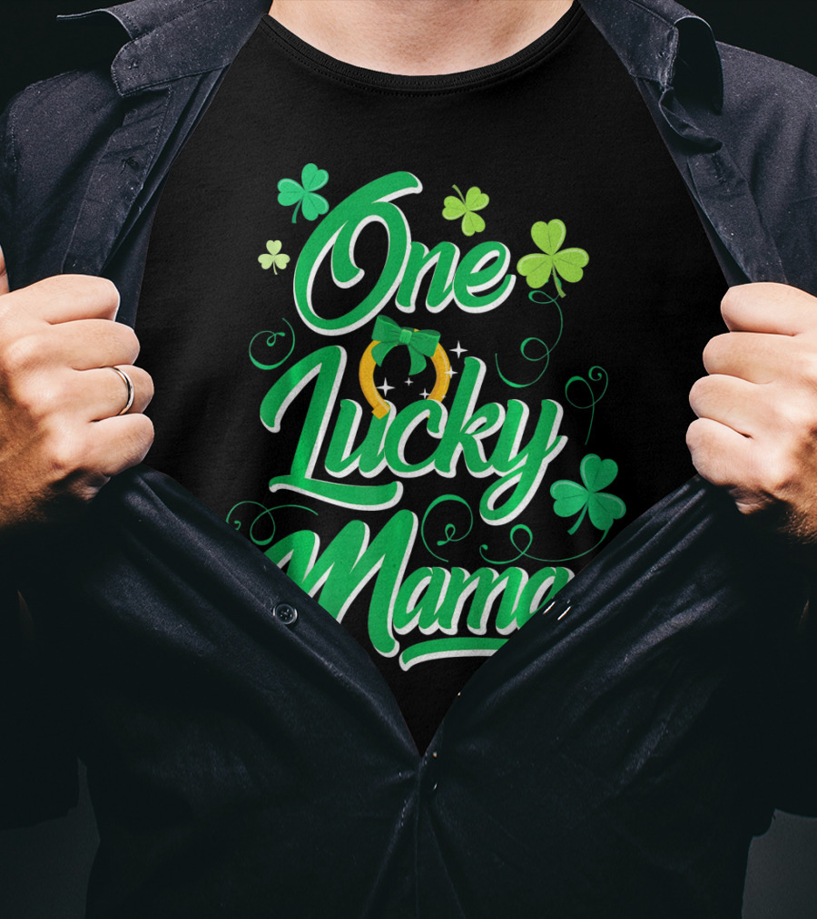 One Lucky Mama Four Leaf Clover Horseshoe T-Shirt