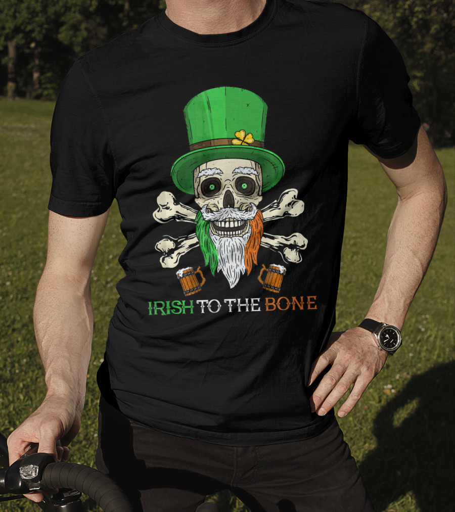 Irish To The Bone Skull With Leprechaun Hat And Bones T-Shirt