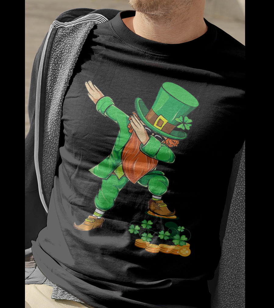 Leprechaun Dabbing With Shamrocks And Gold Coins T-Shirt