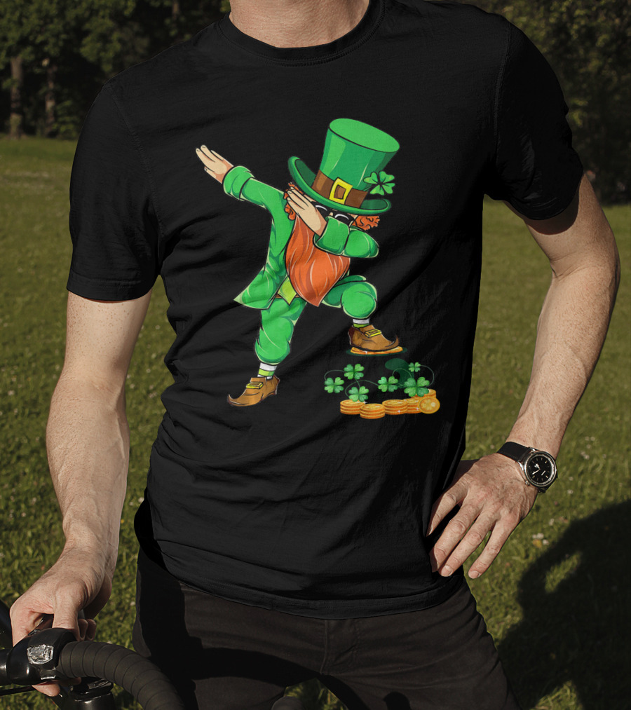 Leprechaun Dabbing With Shamrocks And Gold Coins T-Shirt
