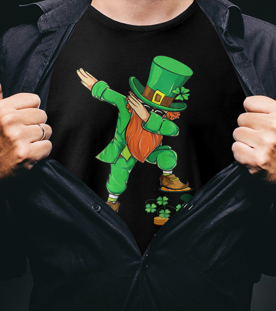 Leprechaun Dabbing With Shamrocks And Gold Coins T-Shirt