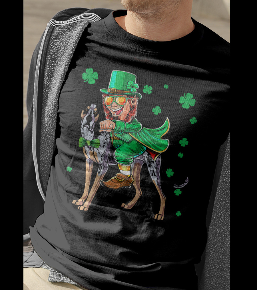 Leprechaun Riding Bluetick Coonhound With Shamrock Accents T-Shirt