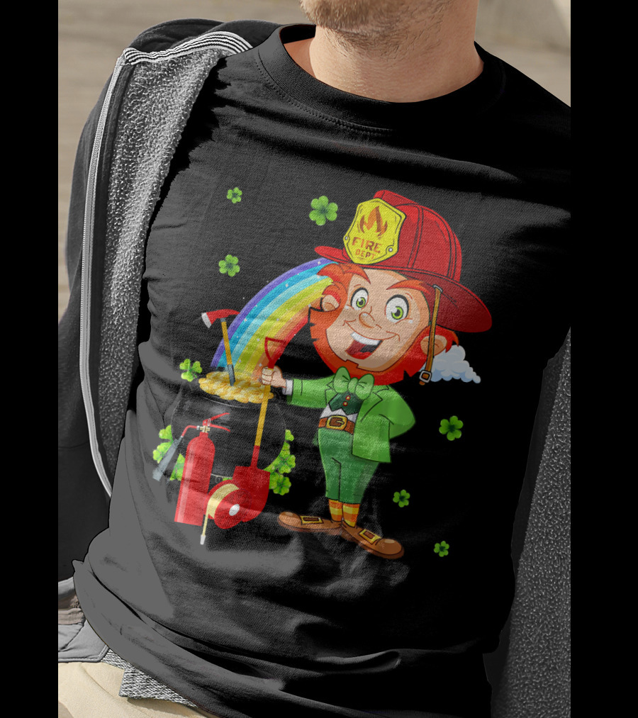Fire Dept Leprechaun With Pot Of Gold And Rainbow T-Shirt