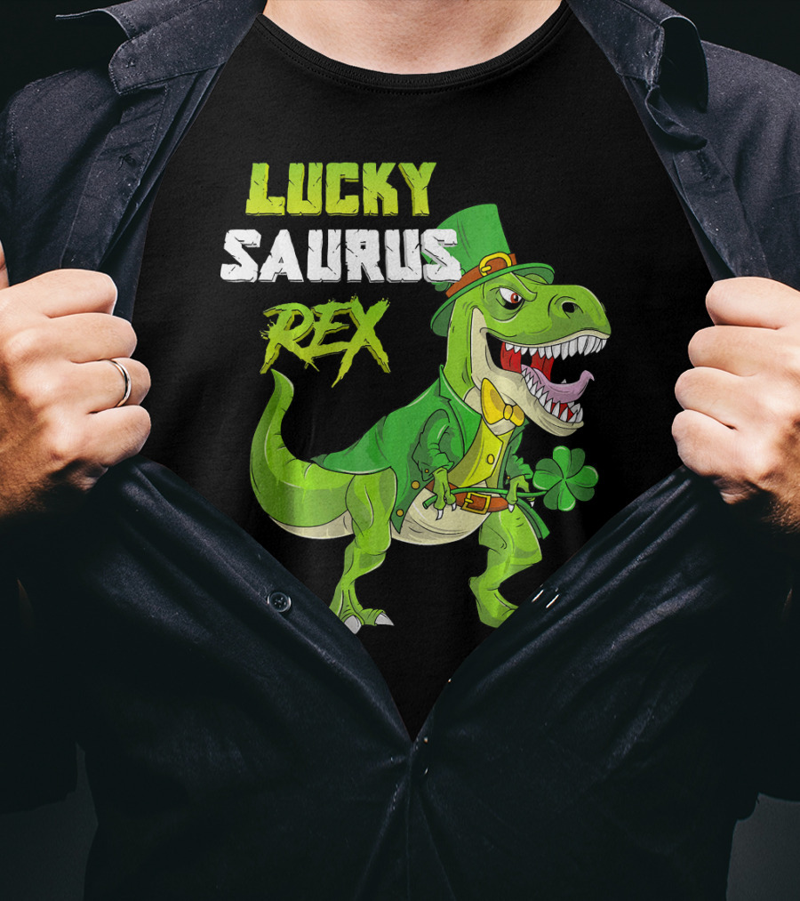 Lucky Saurus Rex St. Patrick's Day Kids T-Rex T-Shirt