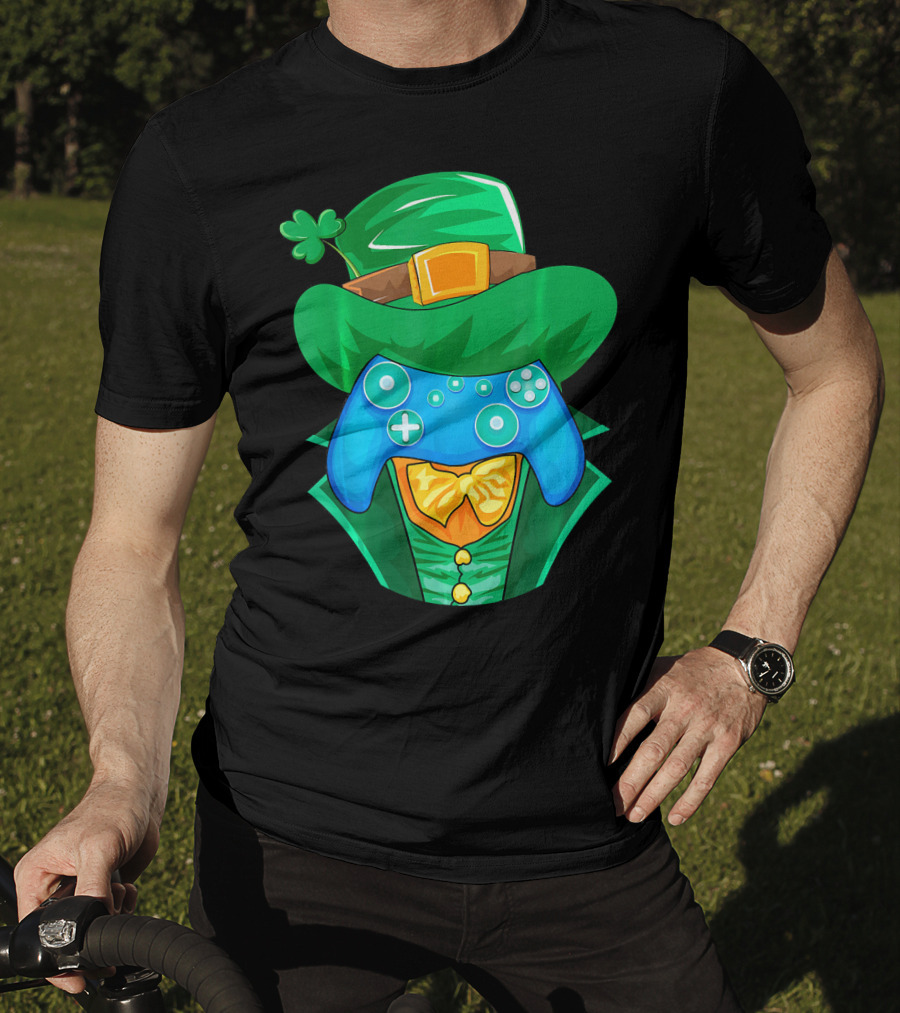 Leprechaun Gamer Controller St Patrick's Day Shamrock Hat Bowtie T-Shirt