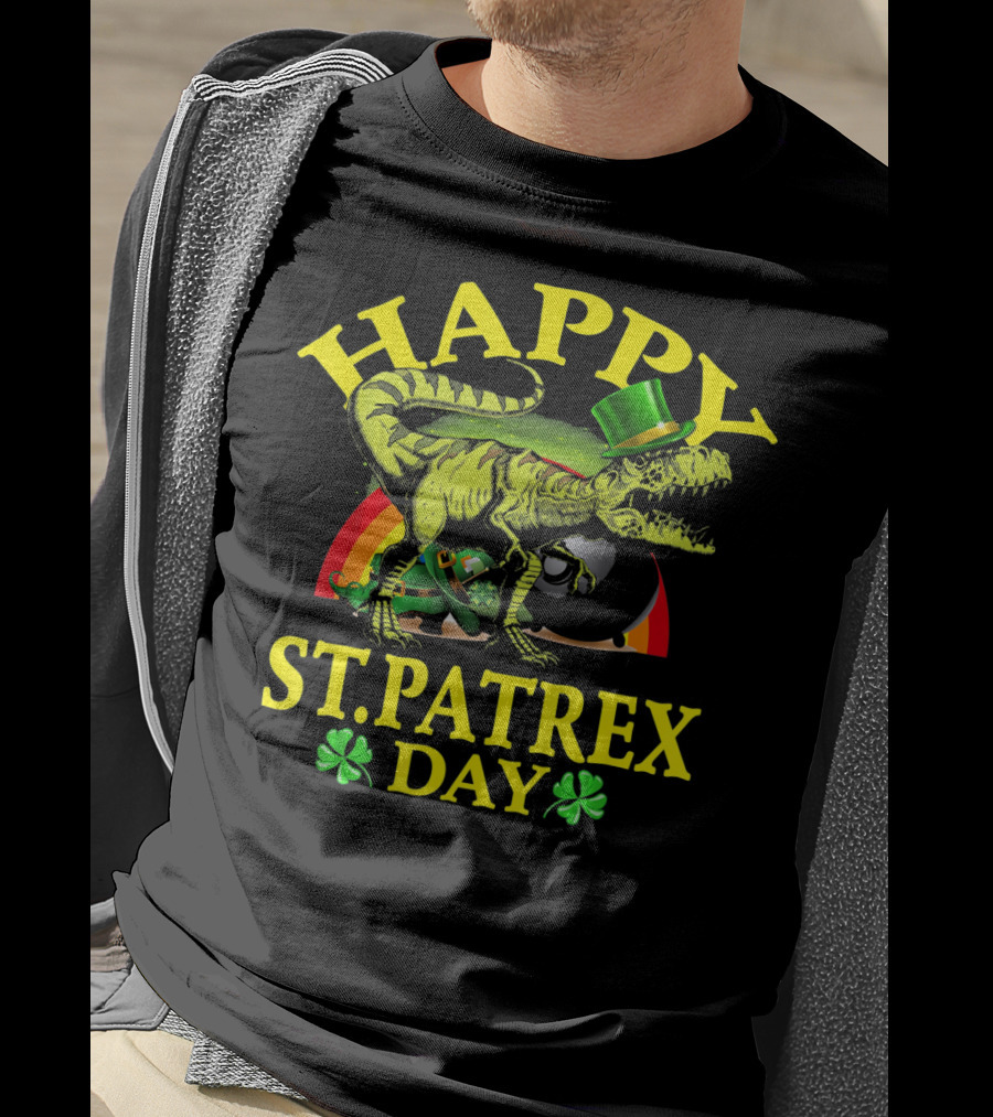 Happy St Patrex Day Dinosaur Shamrock Leprechaun Hat T-Shirt