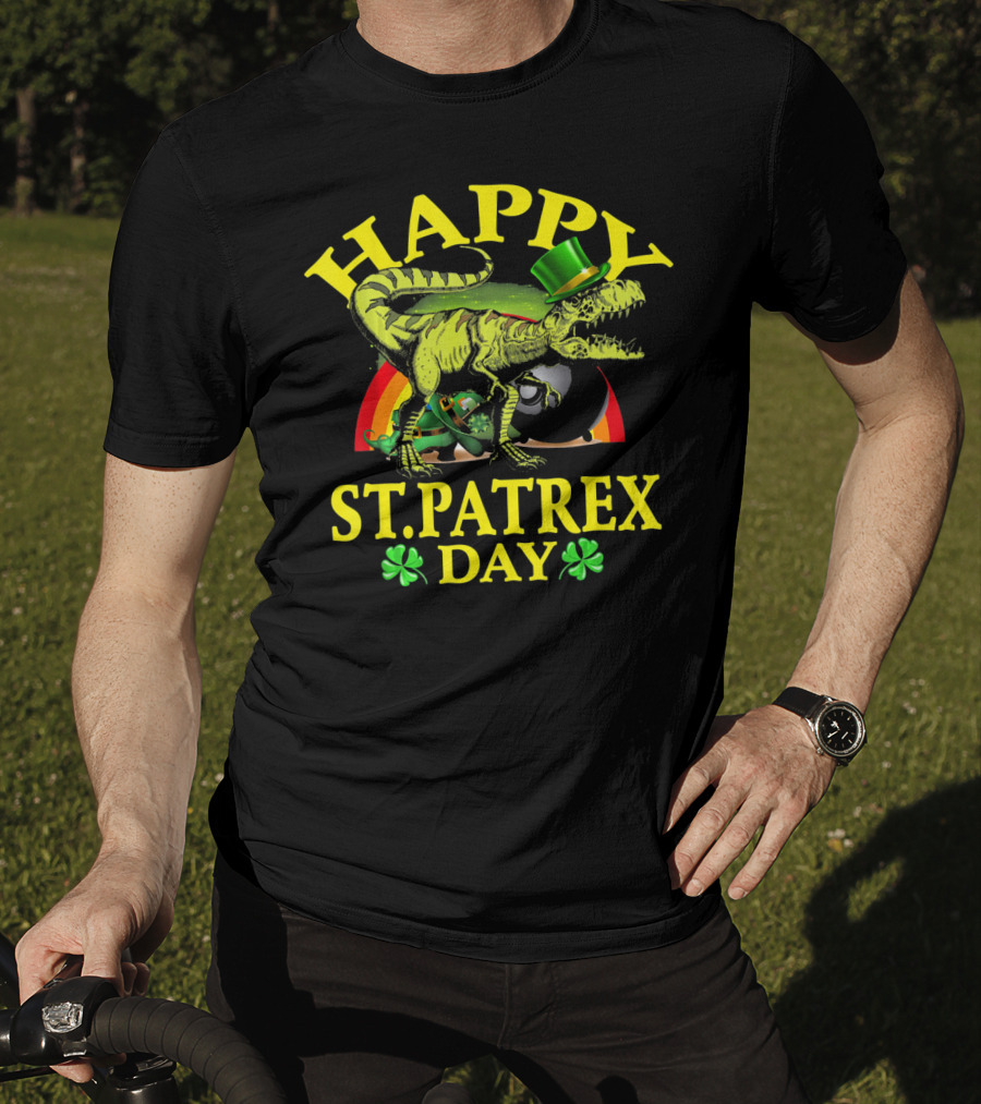 Happy St Patrex Day Dinosaur Shamrock Leprechaun Hat T-Shirt
