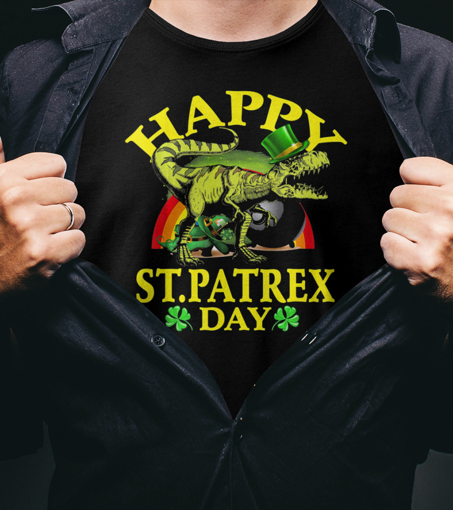 Happy St Patrex Day Dinosaur Shamrock Leprechaun Hat T-Shirt