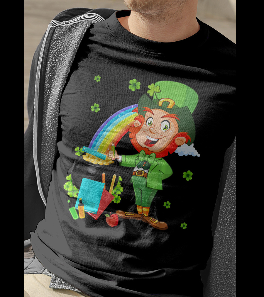 Leprechaun Teacher With Pot Of Gold And Rainbow T-Shirt