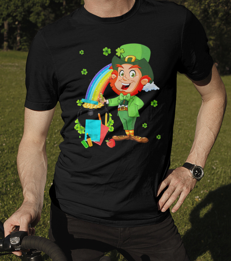 Leprechaun Teacher With Pot Of Gold And Rainbow T-Shirt