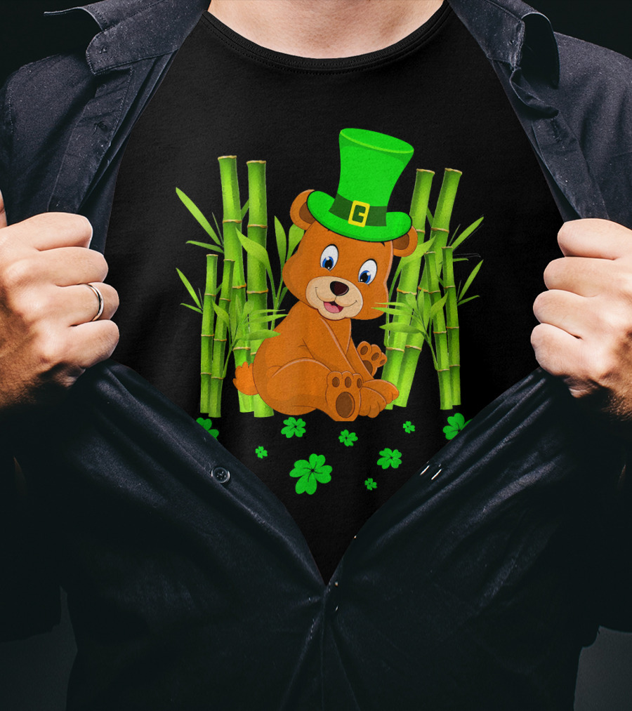 Leprechaun Bear Shamrock Bamboo St Patricks Day T-Shirt