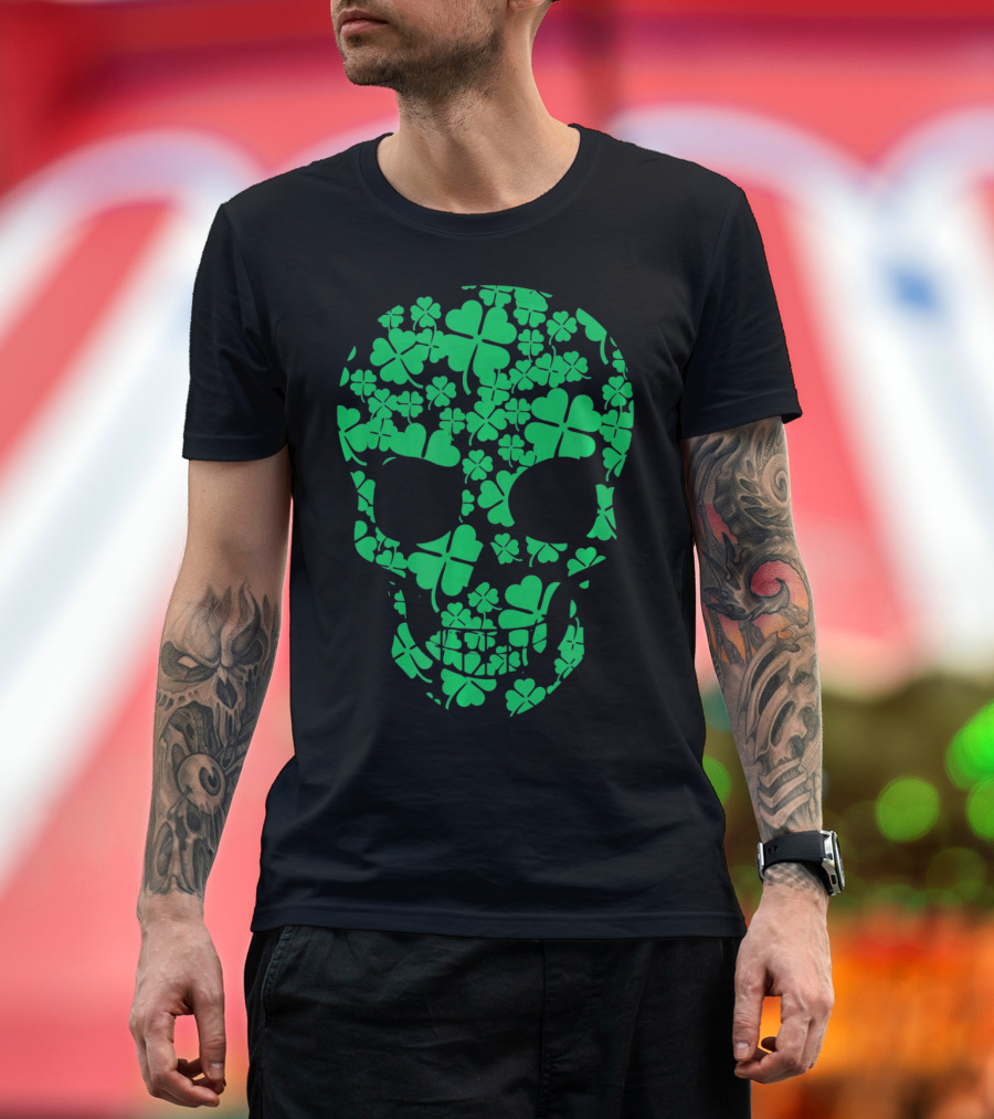 Saint Patricks Day Shamrocks Skull T-Shirt