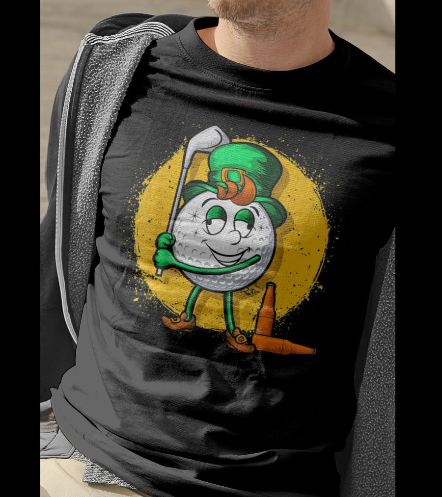 Leprechaun Golf Ball Golfer With Green Hat And Beer Bottles T-Shirt