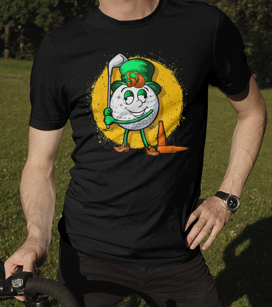Leprechaun Golf Ball Golfer With Green Hat And Beer Bottles T-Shirt