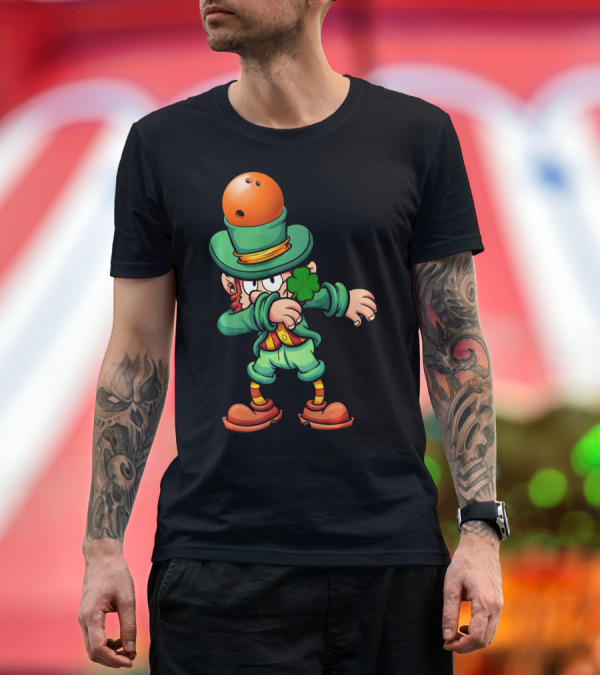 Premium T-Shirt: Dabbing Leprechaun Wearing Bowling Ball Hat Holding Shamrock T-Shirt Dabbing Leprechaun Wearing Bowling Ball Hat Holding Shamrock T-Shirt