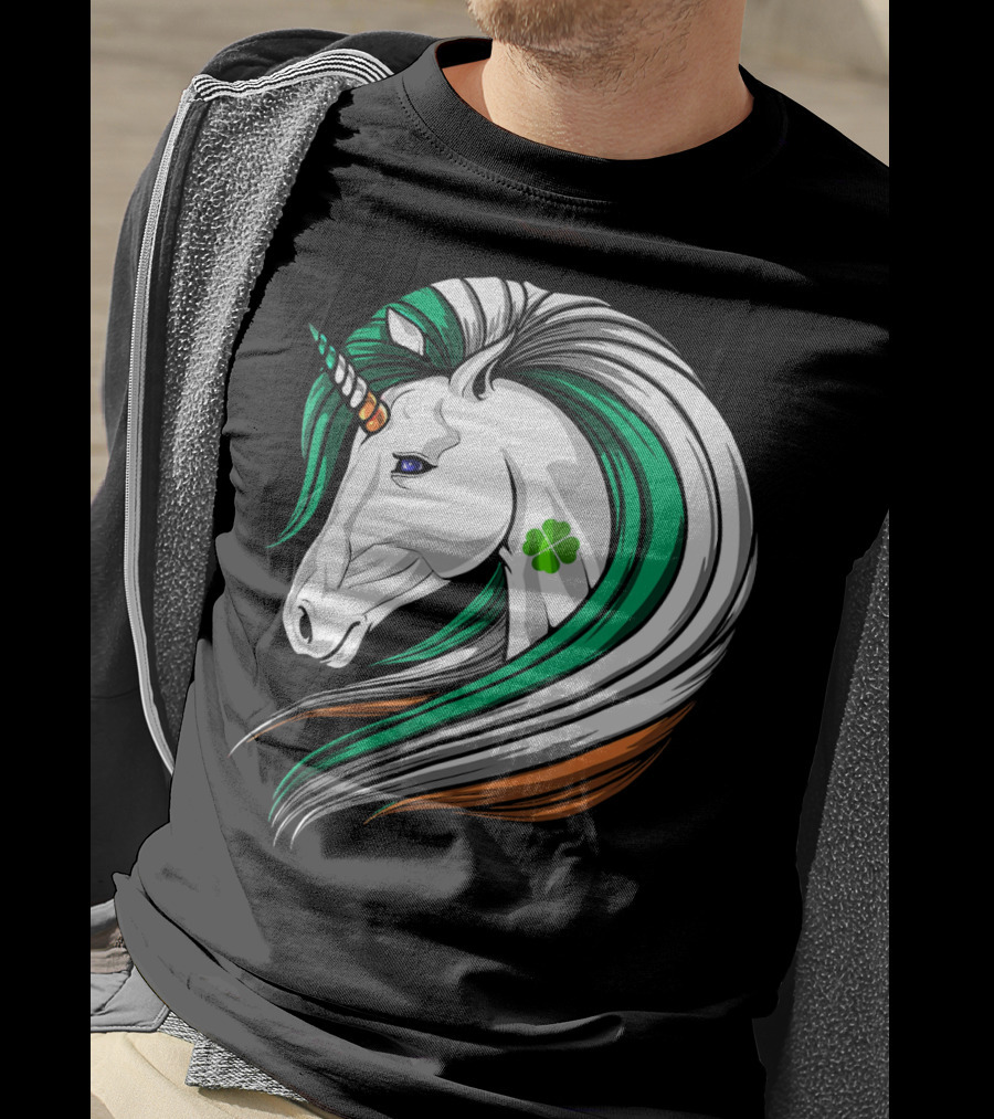 Ireland Flag Irish Flag Unicorn Shamrock Mane T-Shirt