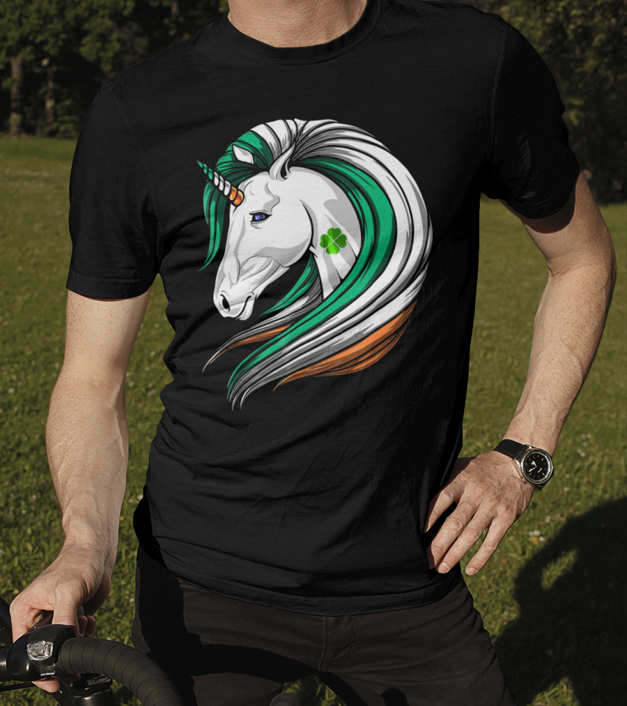 Ireland Flag Irish Flag Unicorn Shamrock Mane T-Shirt